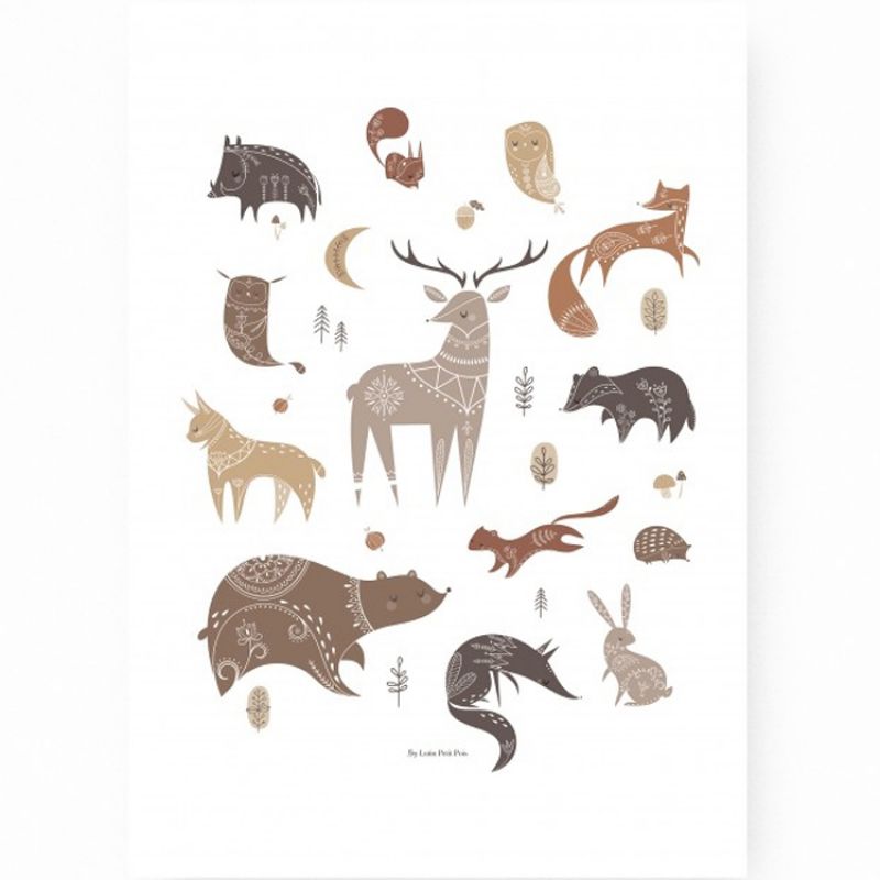 Affiche A3 animaux de la forêt Wood Lutin Petit Pois