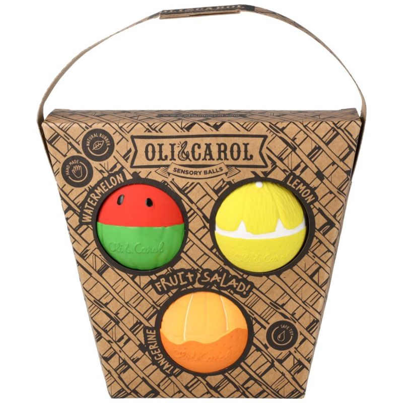 Set de 3 Balles sensorielles, de dentition et jouet de bain Fruit Salad Oli & Carol Packaging 1