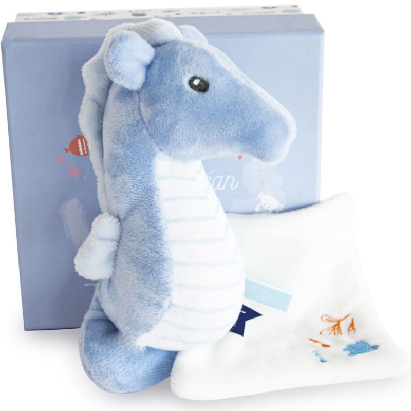 Coffret peluche Hippocampe bleu avec doudou Sous l'océan (17 cm) - Reconditionné Doudou et Compagnie