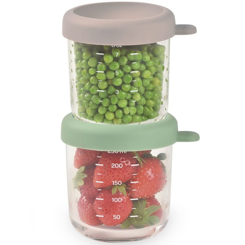 Lot de 2 pots de conservation en verre 250 ml gris et vert d'eau Béaba Ambiance 3