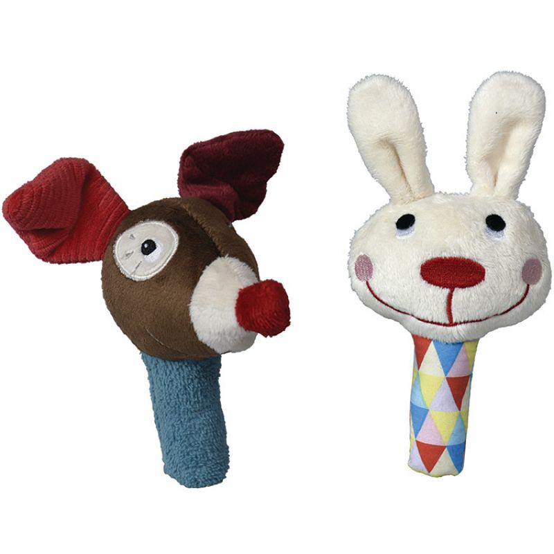 Lot de 2 hochets peluche maracas  chien et lapin Magic Circus (13 cm) Ebulobo