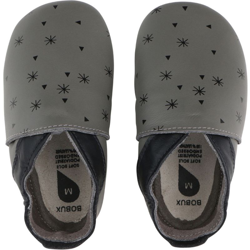 Chaussons bébé en cuir Soft soles Flocon de neige gris (3-9 mois) Bobux