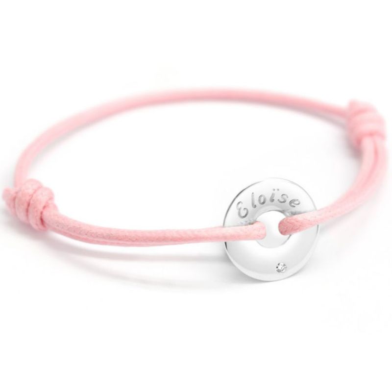 Bracelet cordon Mini jeton Diamant (or blanc 750°) Petits trésors
