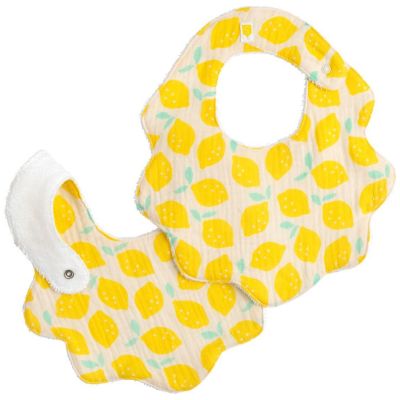 Lot de 2 bavoirs en gaze de coton Pop Citron Sauthon