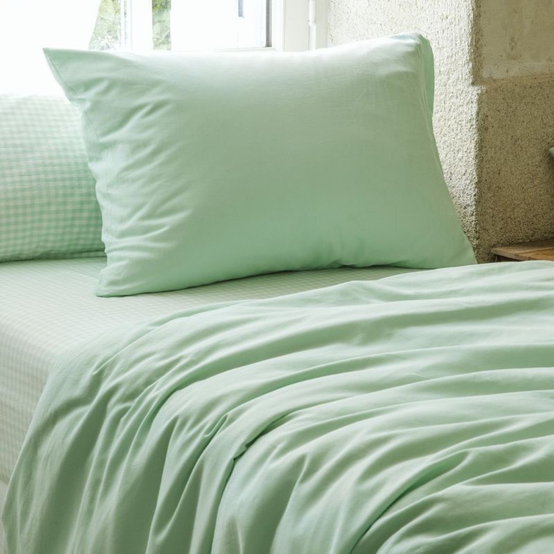 Taie d'oreiller pur coton bio Vert Aqua (40 x 60 cm) Kadolis Ambiance 2