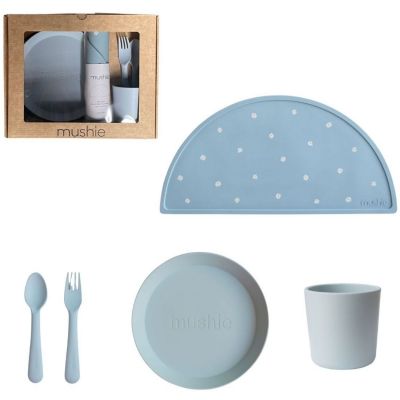 Coffret repas Round Powder Blue (4 pièces)  par Mushie