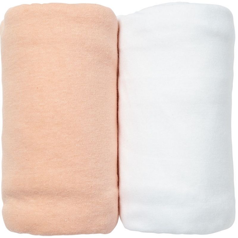 Lot de 2 draps housses pêche et blanc (60 x 120 cm)               Babycalin