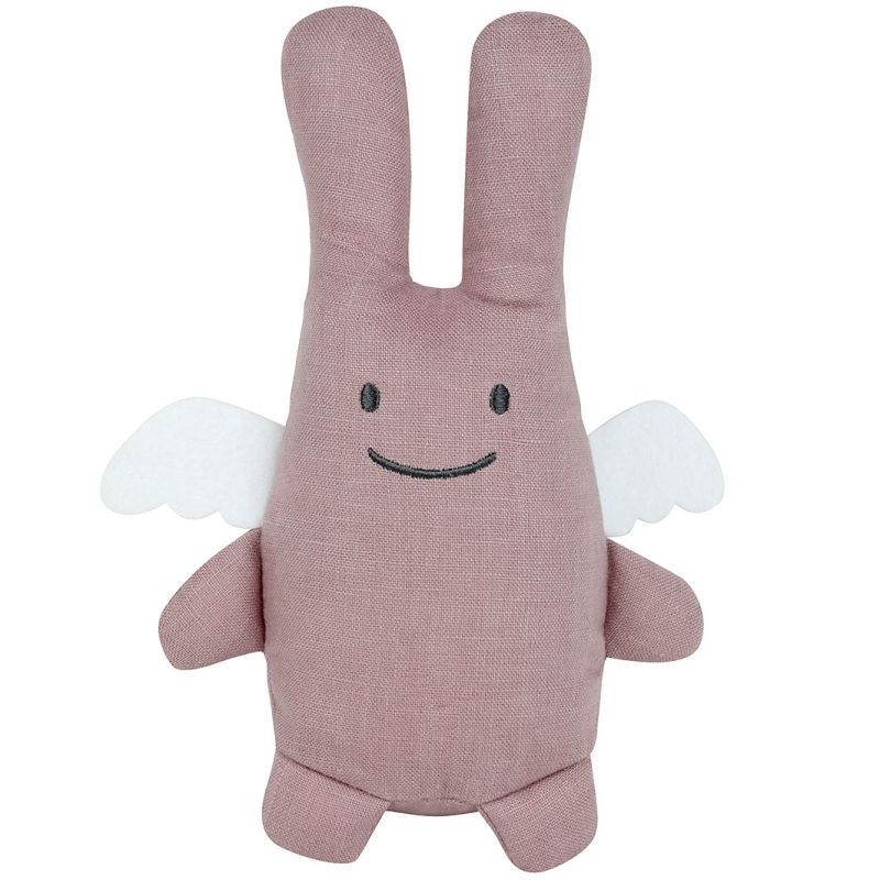 Peluche en lin ange lapin vieux rose + pochette en coton (20 cm) Trousselier