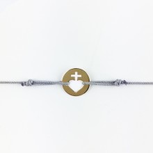 Bracelet cordon bébé médaille Mini Sacré Coeur 10 mm (or jaune 750°)  par Maison La Couronne