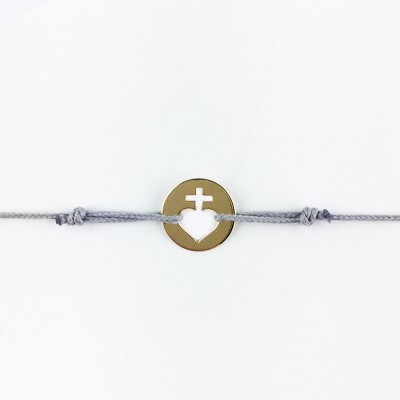 Bracelet cordon bébé médaille Mini Sacré Coeur 10 mm (or jaune 750°) Maison La Couronne