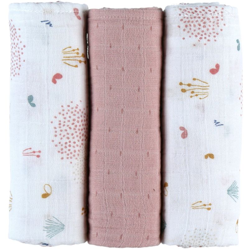 Lot de 3 langes Mix & Match Lina & Joy rose (70x70 cm) Noukie's
