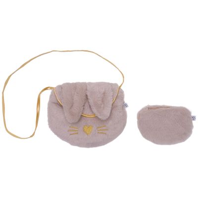 Sac bandoulière et porte-monnaie Lapin fausse fourrure beige et or BB & Co