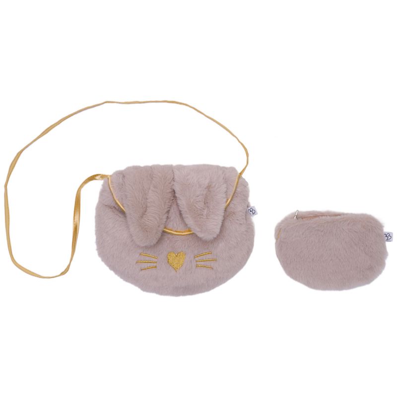 Sac bandoulière et porte-monnaie Lapin fausse fourrure beige et or BB & Co Produit 1
