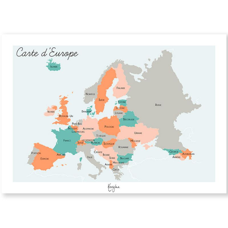 Affiche A4 Carte de l'Europe Kanzilue