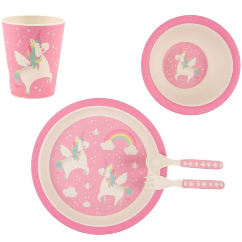 Coffret à repas en bambou Betty la licorne arc-en-ciel (5 pièces) sass & belle