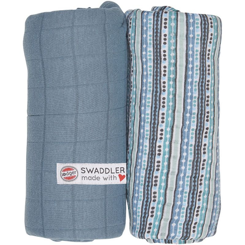 Lot de 2 maxi langes Dusty rayure turquoise (120 x 120 cm) Lodger