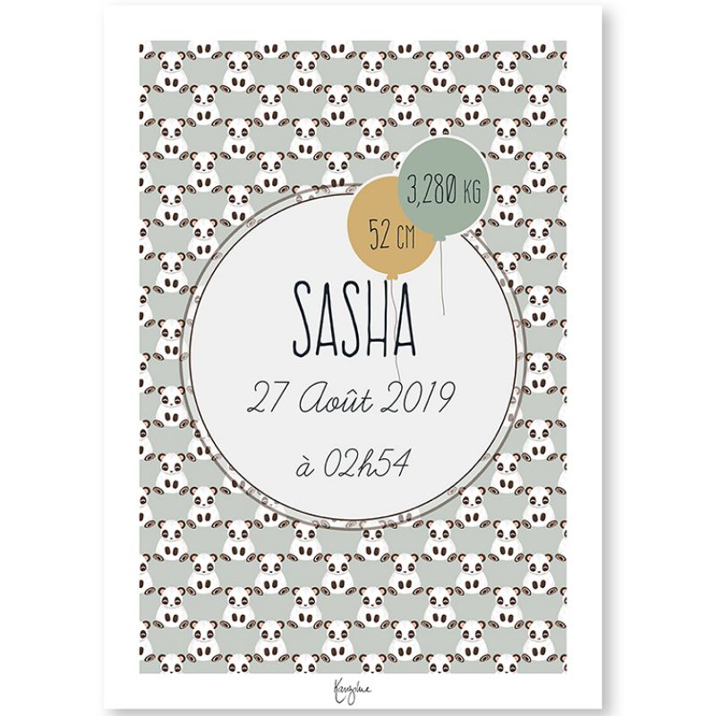 Affiche de naissance A4 Animignons Panda (personnalisable) Kanzilue
