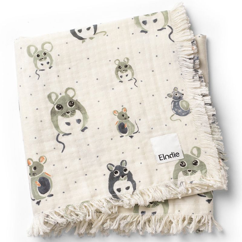 Couverture en coton froissé souris Forest Mouse (75 x 100 cm) Elodie Details