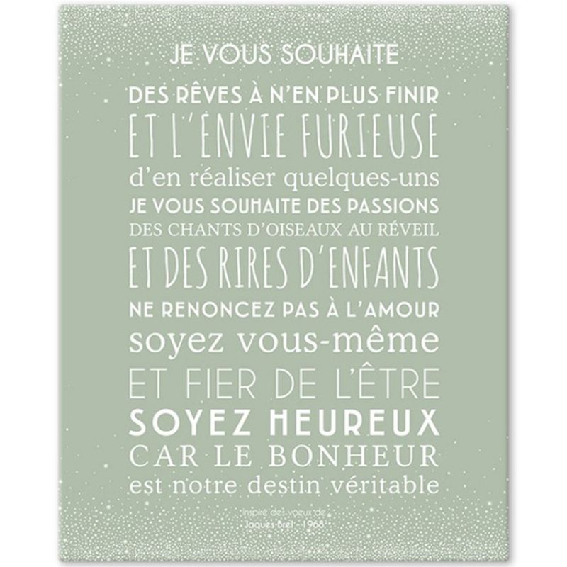 Tableau Je vous souhaite vert amande (33 x 41 cm) Mes Mots Déco