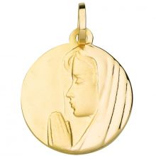 Médaille ronde Vierge mains jointes 16 mm (or jaune 375°)  par Berceau magique bijoux