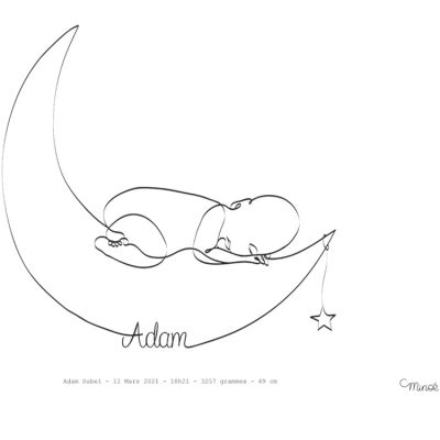 Affiche de naissance Bébé Lune A4 (personnalisable)
