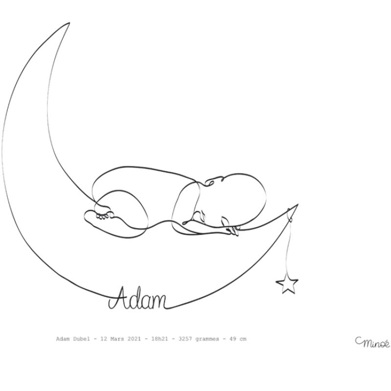 Affiche de naissance Bébé Lune A4 (personnalisable) Minoé