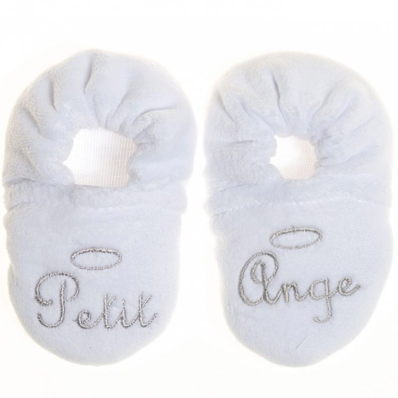 Chaussons velours brodé Petit Ange blanc (0-6 mois) BB & Co
