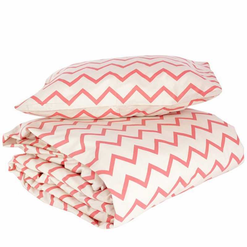 Housse de couette + taie d'oreiller enfant Toronto Zigzag rose (148 x 200 cm) Nobodinoz