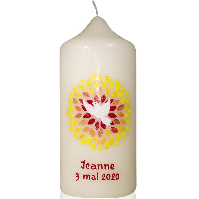Bougie de baptême Colombe et soleil (personnalisable) Pascale Belenfant Chauveau