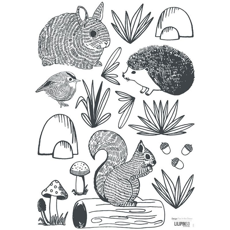 Planche de stickers A3 de animaux forêt Lilipinso