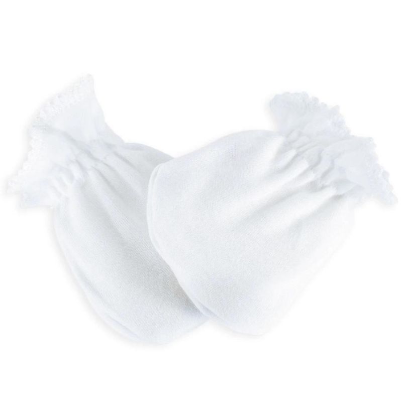 Moufles de naissance en coton blanches Trois Kilos Sept Produit 1 grande taille