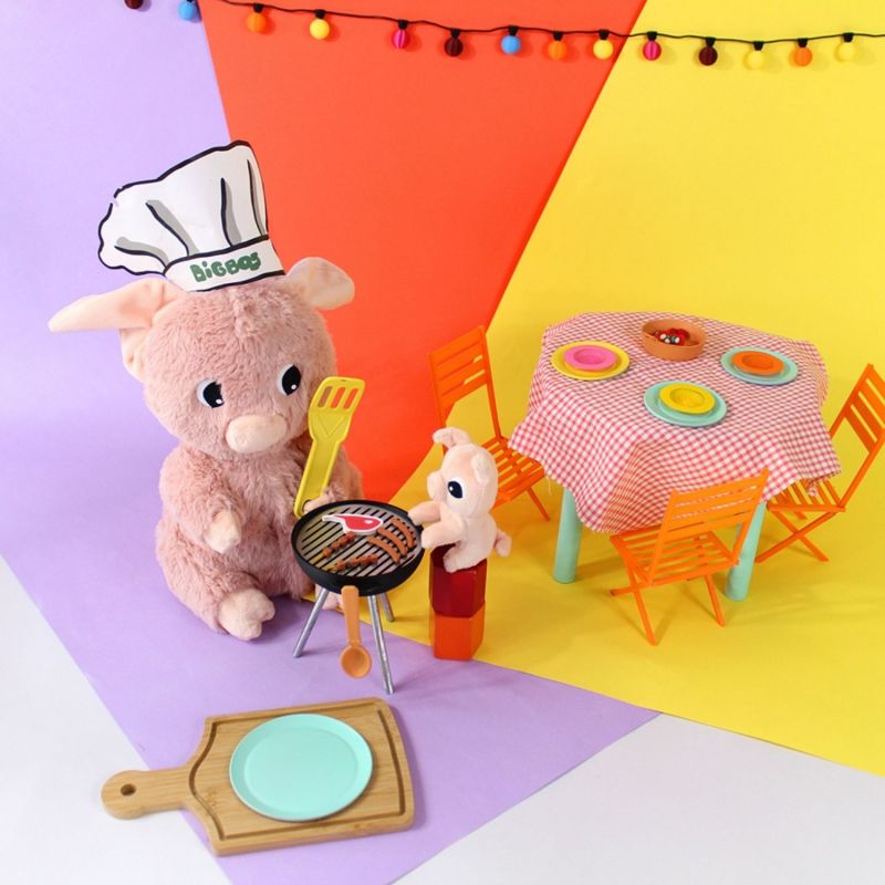 Peluche Barbekiou maman et bébé Les Ptipotos Rose (25 cm) Les Déglingos Ambiance 2