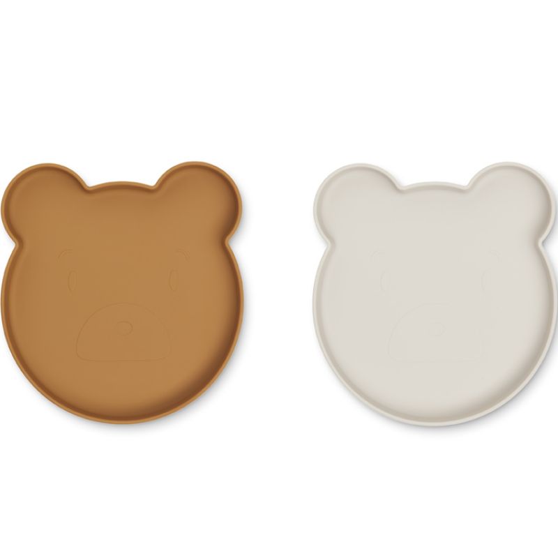Lot de 2 assiettes en silicone Marty Mr Bear Golden caramel sandy mix Liewood