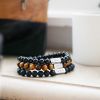 Bracelet papa perles noires personnalisable (acier)  par Petits trésors
