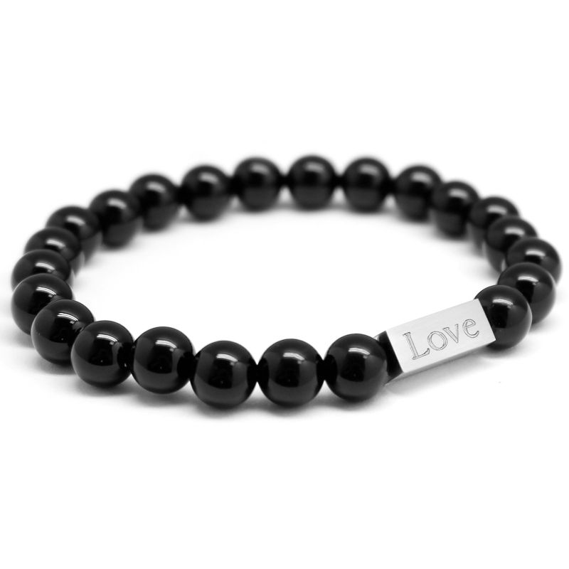 Bracelet papa perles noires personnalisable (acier) Petits trésors