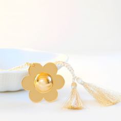 Bola de grossesse Pâquerette cordon personnalisable (or jaune) - Pleine Lune