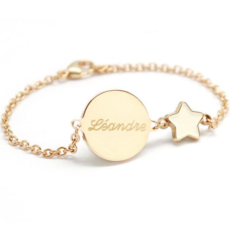 Bracelet enfant étoile laqué ivoire plaqué or (personnalisable) Petits trésors