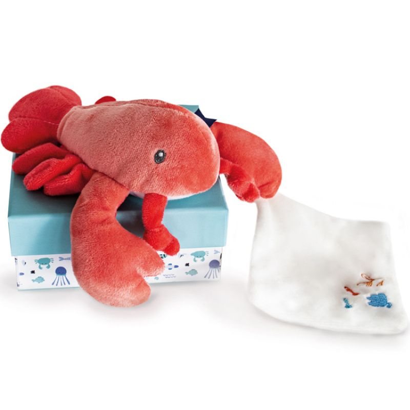 Coffret peluche avec Coffret doudou homard corail (17 cm) Doudou et Compagnie