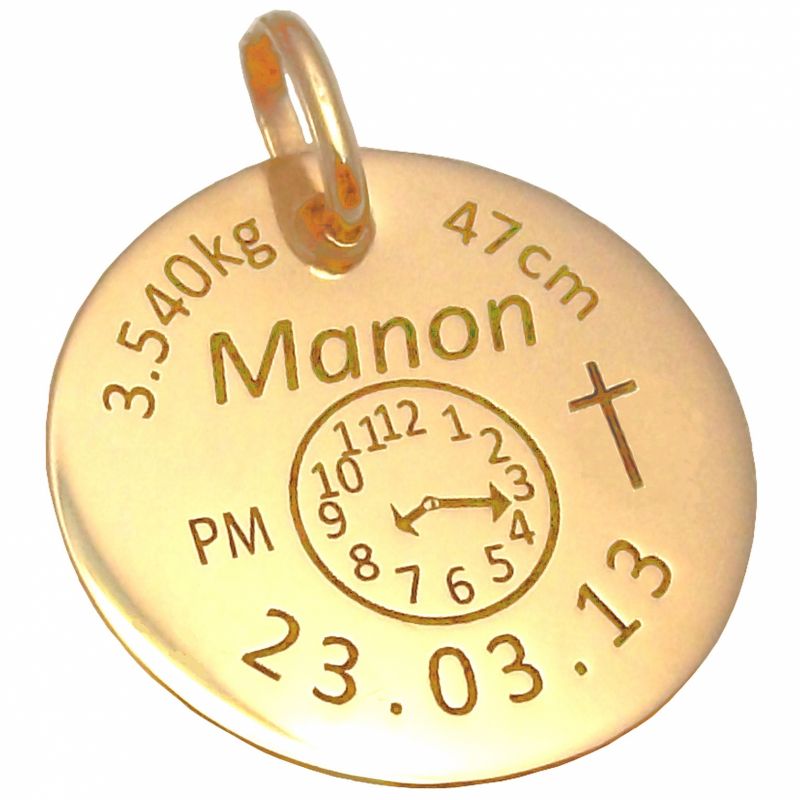 Médaille personnalisable avec croix (or jaune 375°) Alomi