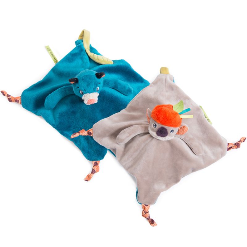 Doudou attache sucette réversible koala et panthère Dans la Jungle Moulin Roty