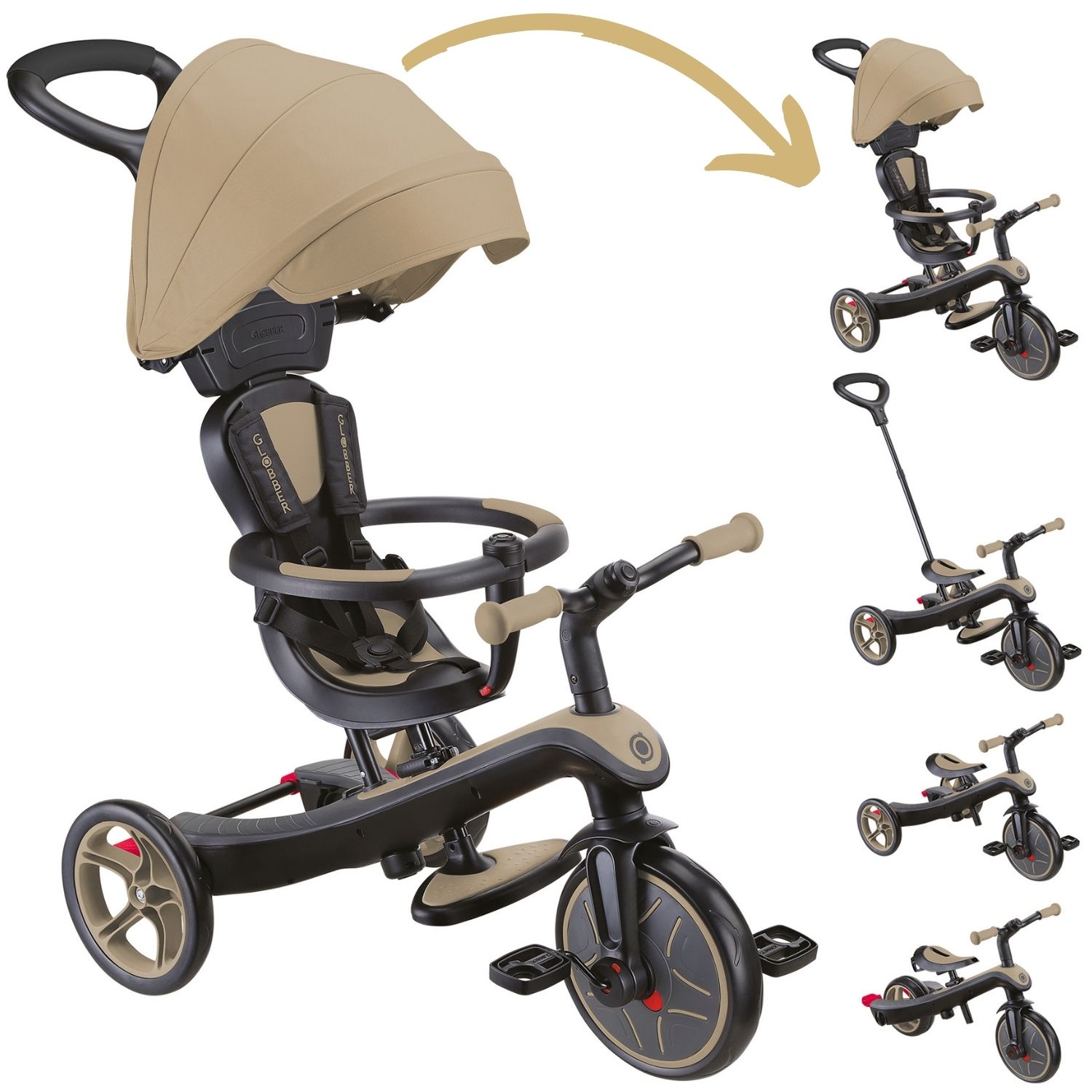 GLOBBER Tricycle Explorer 4 En 1 Deluxe - De 10 Mois à 5 Ans Avec Module Son Et Lumière