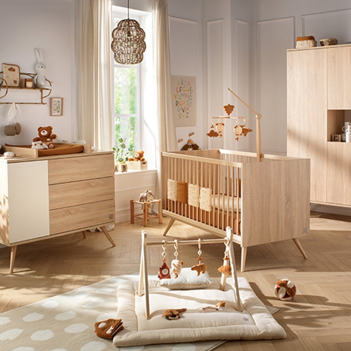 Commode 3 Tiroirs Et 1 Porte - Style Imitation Bois Chêne Mokka - Pieds En Hêtre - Design Chaleureux - 5