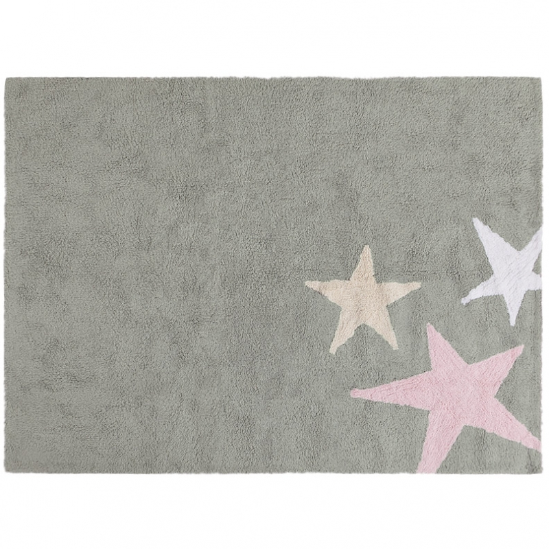 Tapis Lavable Trois étoiles Gris Et Rose 120 X 160 Cm