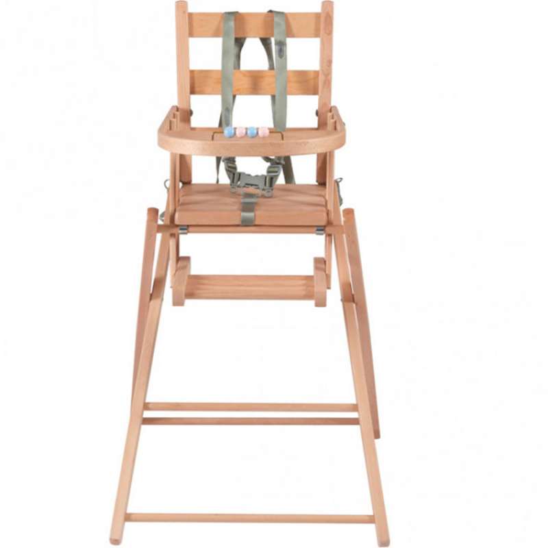 Chaise haute extra pliante en bois Sarah vernis naturel (Combelle) - Image 3