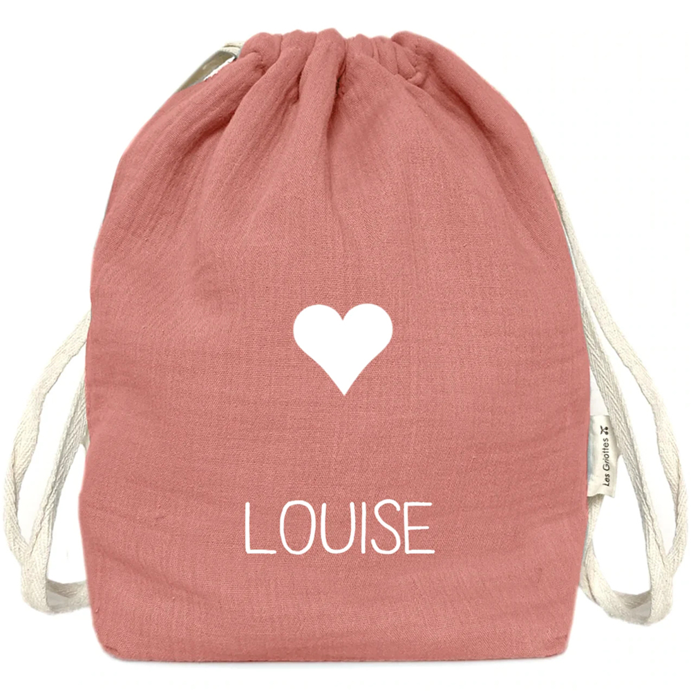 Sac dos ficelles rose corail personnalisable