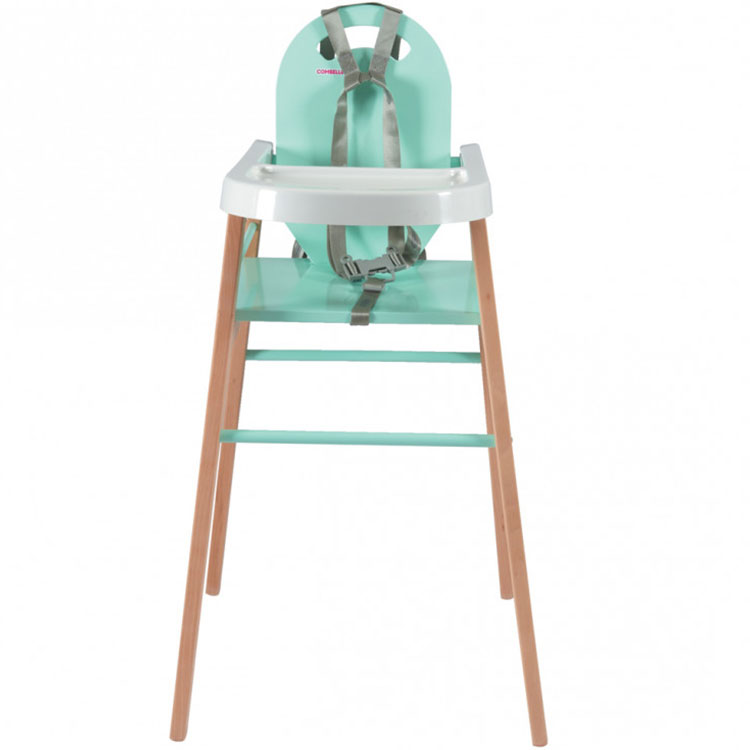 Chaise haute Lili bois et laque vert d'eau (Combelle) - Image 2