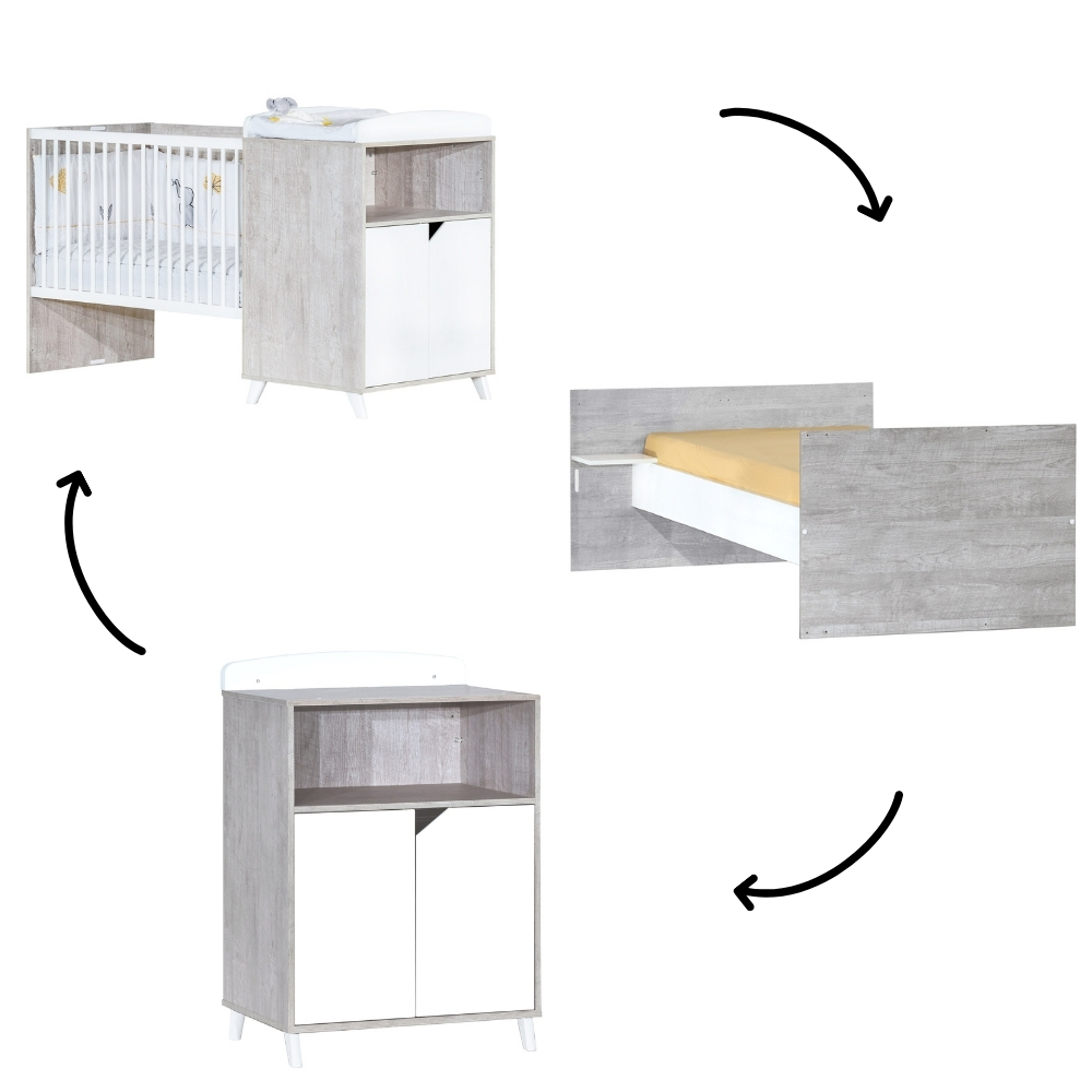Lit Bebe Combine Evolutif Scandi Gris 60 X 1 Cm