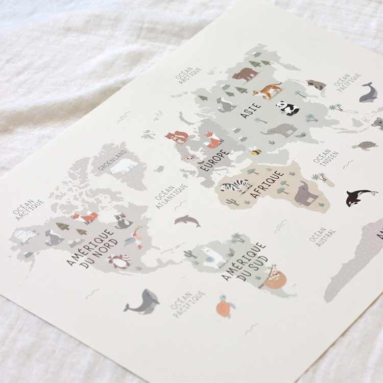 Affiche carte du monde animaux (42 x 29,7 cm) (Zü) - Couverture