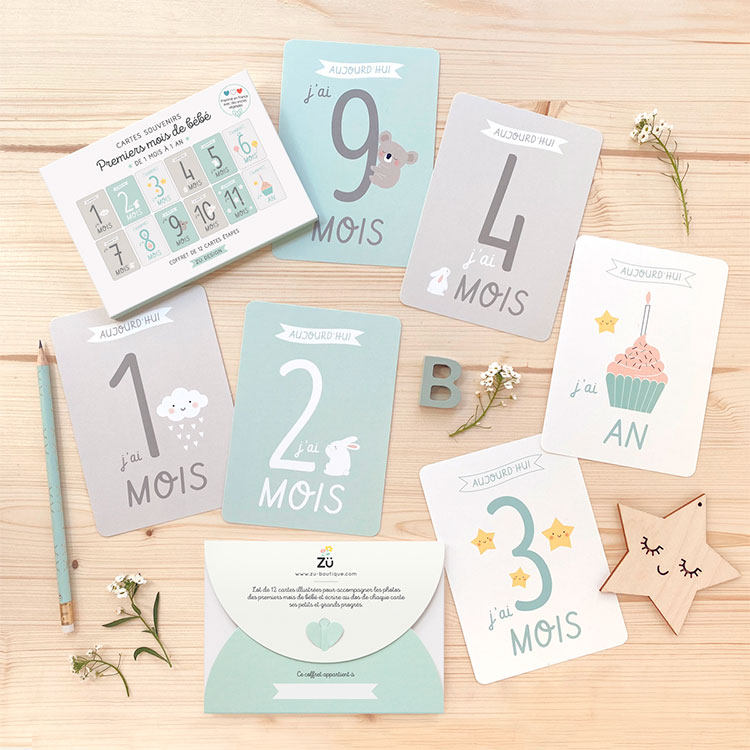 Kit Premiers Mois De Bebe 12 Cartes Zu