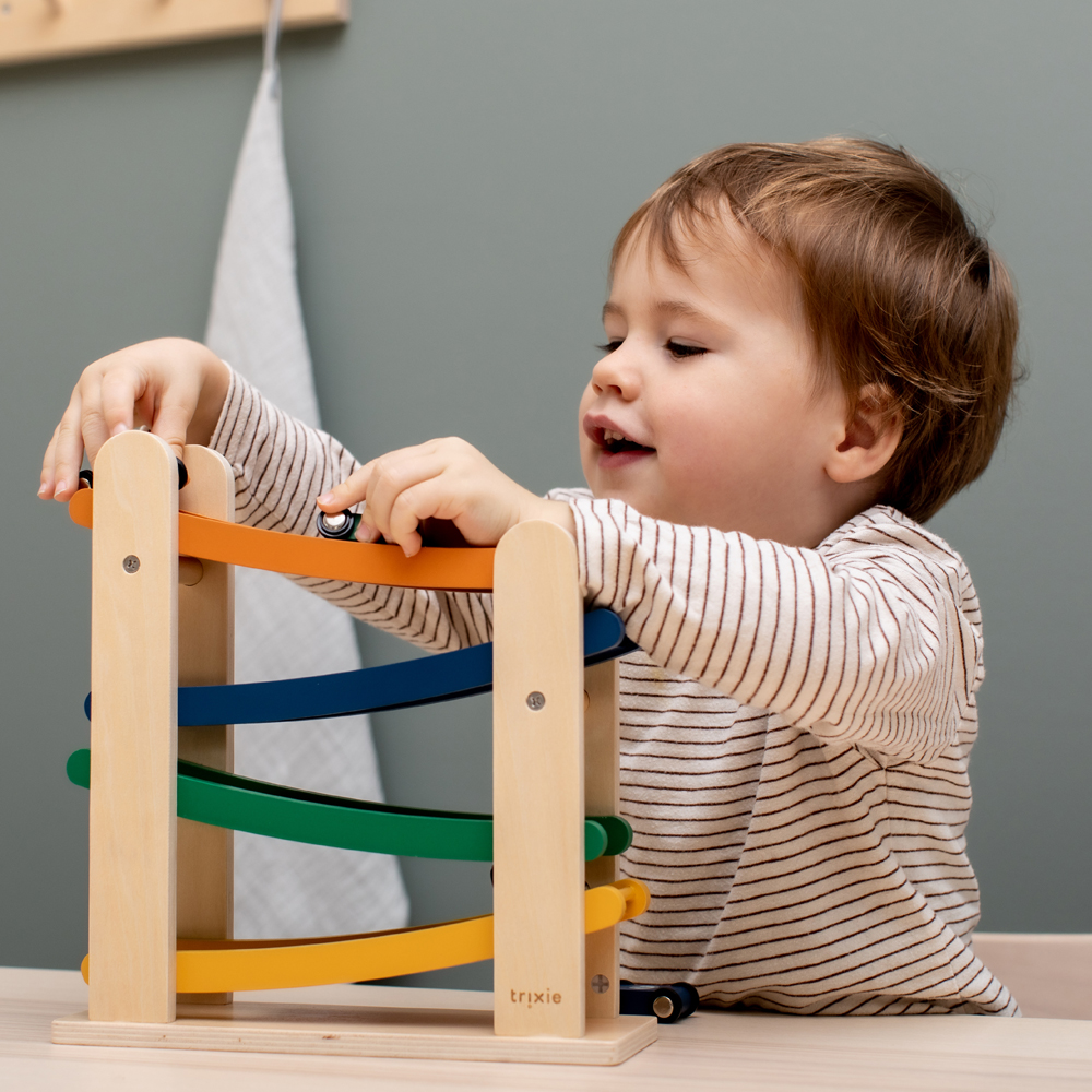 Rampe De Course En Bois Avec 4 Voitures - Jouet Éducatif Garçon Fille Dès 18 Mois